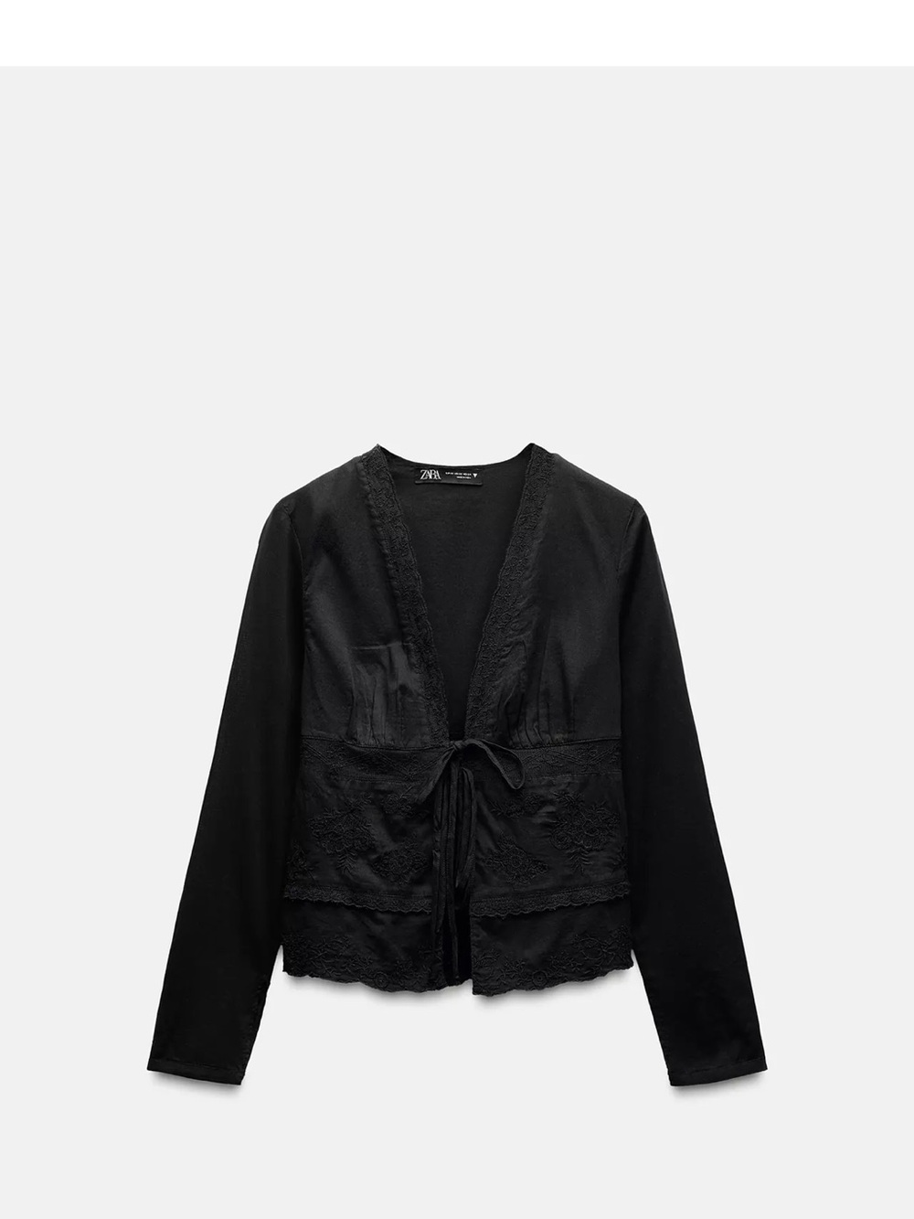 Zara Black Lace-Edge Tie Cardigan